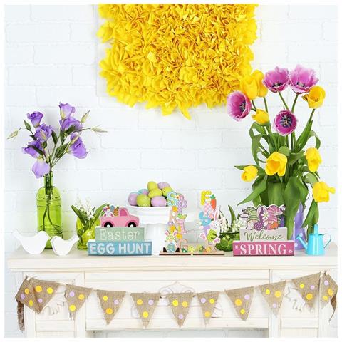 Targhette Decorative Da Tavolo Pasquali In Legno 18 Cm Colorate 2 Pezzi - Foto 5