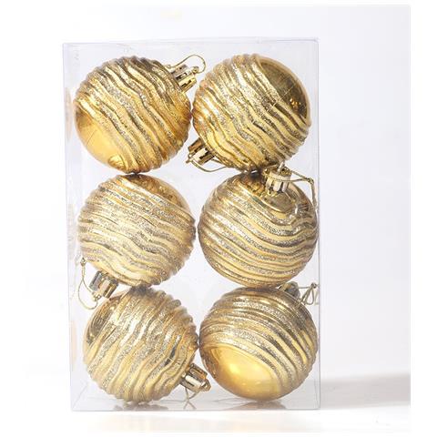 Set Di 6 Palline Di Natale A Righe Rosse E Bianche Da 6 Cm - Decorazioni Festive Per L'albero Gold - Foto 1
