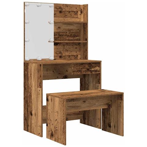 Set Tavolo da Toeletta con LED Legno Antico Legno Multistrato - Foto 1