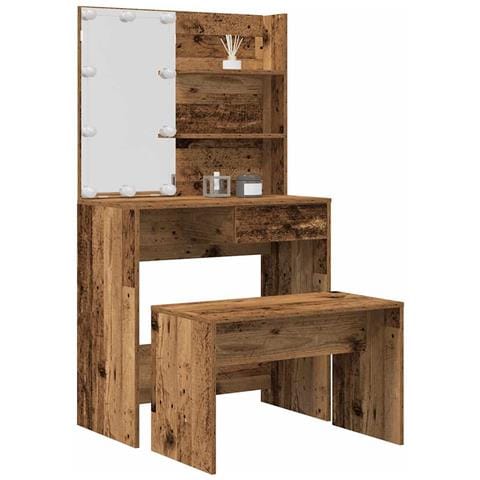 Set Tavolo da Toeletta con LED Legno Antico Legno Multistrato - Foto 2