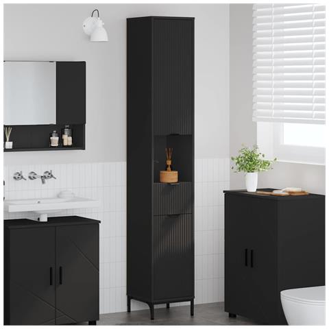 Mobiletto bagno alto Nero 31.5 x 33 x 190 cm Legno multistrato - Foto 2