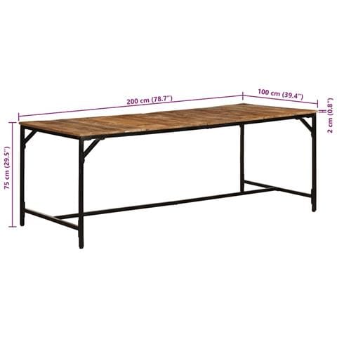 Tavolo da Pranzo 200x100x75cm in Legno Massello di Mango Grezzo - Foto 9