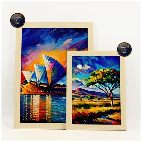 Set Di 6 Stampe Illustrazioni Di Monumenti E Città In Stile Pittura Ad Olio Arricchite In Stile Fotografico A Colori. A3 & A4 Telaio In Legno Chiaro - Foto 2