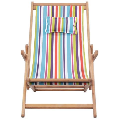 Sdraio Da Spiaggia Pieghevole Telaio Legno Tessuto Multicolore - Foto 1