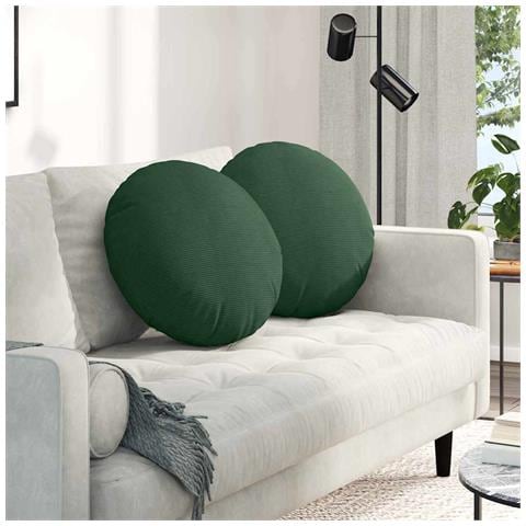 Cuscini per Seduta 2 pcs Verde Scuro Ø 50 cm Tessuto in Cords - Foto 2