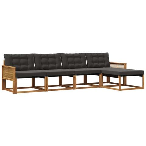 Set di divani da esterno con cuscino 5 pcs Naturale e Nero - Foto 1