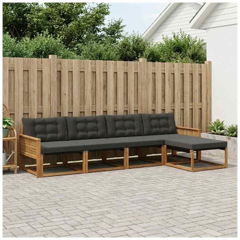 Set di divani da esterno con cuscino 5 pcs Naturale e Nero - Foto 2