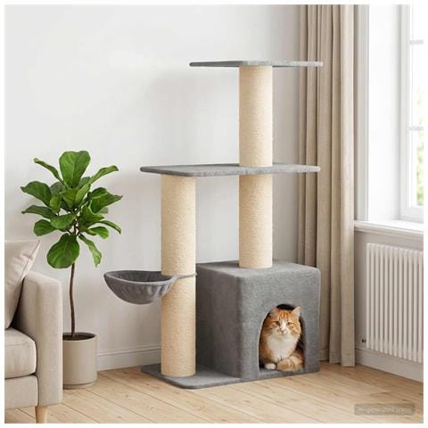 Albero per gatti con pali per graffiare in sisal Grigio Chiaro - Foto 2