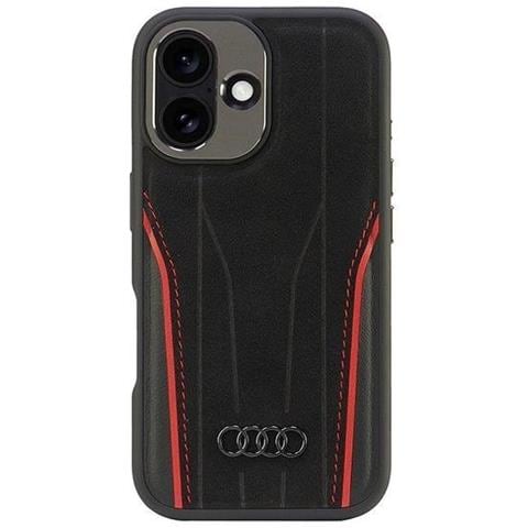 Custodia In Pelle Originale Audi Magsafe Per Iphone 16 (6.1) Nera /rossa - Foto 1
