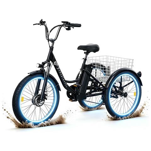 Triciclo Elettrico Carico 24'' M300 Batteria 36V 22Ah 250W 40-70km 25km /h 7 Velocità Schermo LCD Acceleratore a Pedale Freno Meccanico Ebike con Cestello Posteriore per Adulti - Foto 1