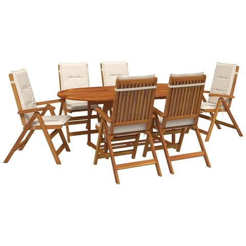 Set da pranzo da esterno con ombrellone 8 pz Bianco Crema - Foto 1