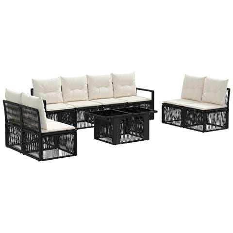 Set Divano da Giardino 9 pz Nero e Bianco Crema polyrattan - Foto 1