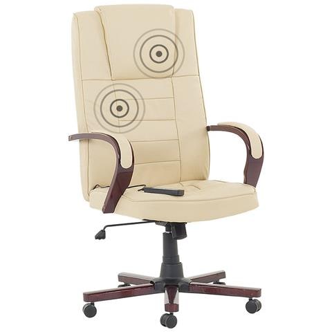 Poltrona Ufficio Massaggiante E Riscaldante Pelle Beige Diamond - Foto 1