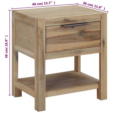 Comodino Con Cassetto 40x30x48 Cm In Legno Massello D'acacia - Foto 2