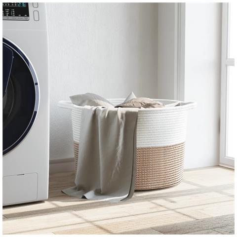 Cesto Per Biancheria Marrone E Bianco 55x36 Cm In Cotone - Foto 2