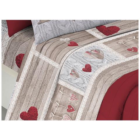 Completo Lenzuola Linea Pensieri Delicati 100% Cotone Disegno Shabby Love Singolo Rosso - Foto 5
