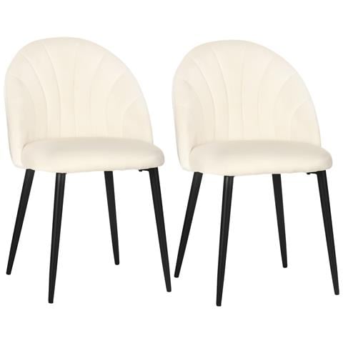 Set 2 Sedie Da Salotto E Sala Da Pranzo Imbottite, In Metallo E Tessuto Effetto Velluto Beige, 52x54x79 Cm - Foto 1