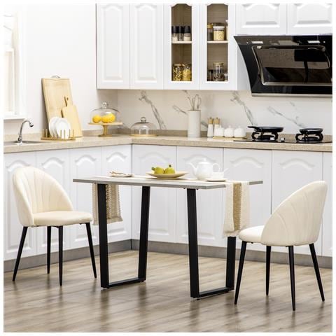 Set 2 Sedie Da Salotto E Sala Da Pranzo Imbottite, In Metallo E Tessuto Effetto Velluto Beige, 52x54x79 Cm - Foto 2