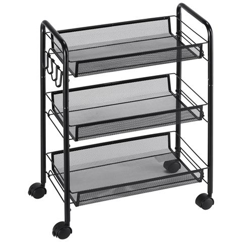 Carrello Da Cucina A 3 Livelli Con Cesti Removibili E 4 Ruote, In Acciaio E Plastica Pp, 41.5lx26.5x63 Cm, Nero - Foto 1