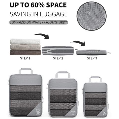 Borsa Da Viaggio Con Cubo Di Compressione Per L'organizzazione - 3 Pezzi Black - Foto 2