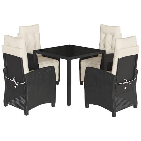 Set da Pranzo da Giardino 5 pz Nero con Cuscini in Polyrattan - Foto 1
