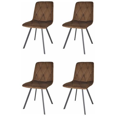 Set 4 Sedie Sala Da Pranzo Paradiso Gambe In Acciaio Nero Opaco, Velluto Marrone - Foto 1