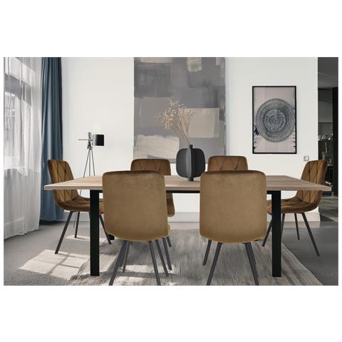 Set 4 Sedie Sala Da Pranzo Paradiso Gambe In Acciaio Nero Opaco, Velluto Marrone - Foto 2