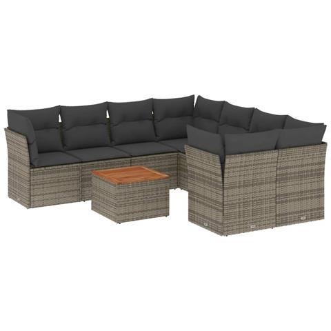 Set Divano Da Giardino 9 Pz Con Cuscini Grigio In Polyrattan - Foto 2