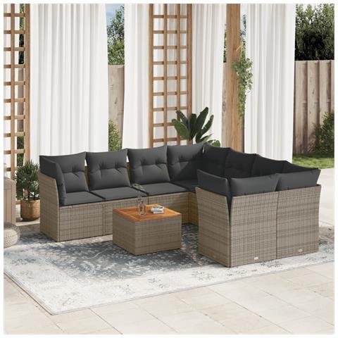 Set Divano Da Giardino 9 Pz Con Cuscini Grigio In Polyrattan - Foto 1