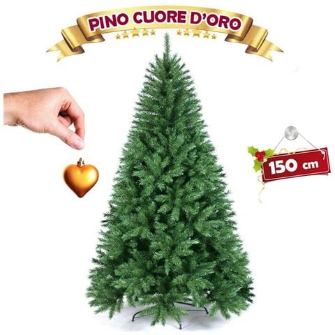 Albero Di Natale 150 Cm Pino Cuore D'oro Verde Folto 375 Rami Base A Croce Ferro - Foto 1