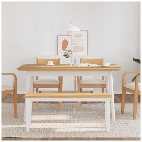 Panca 110 cm Bianco in Legno Massello di Hevea - Foto 2