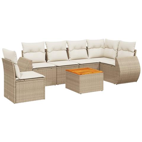 Set Divani Da Giardino 7 Pz Con Cuscini Beige In Polyrattan - Foto 2
