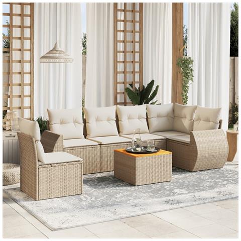 Set Divani Da Giardino 7 Pz Con Cuscini Beige In Polyrattan - Foto 1