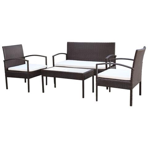 Set Divani Da Giardino 4 Pz Con Cuscini In Polyrattan Marrone - Foto 1