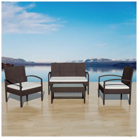 Set Divani Da Giardino 4 Pz Con Cuscini In Polyrattan Marrone - Foto 8