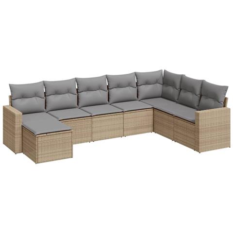 Set Divano da Giardino 8 pz con Cuscini Beige in Polyrattan - Foto 1