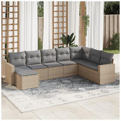 Set Divano da Giardino 8 pz con Cuscini Beige in Polyrattan - Foto 2