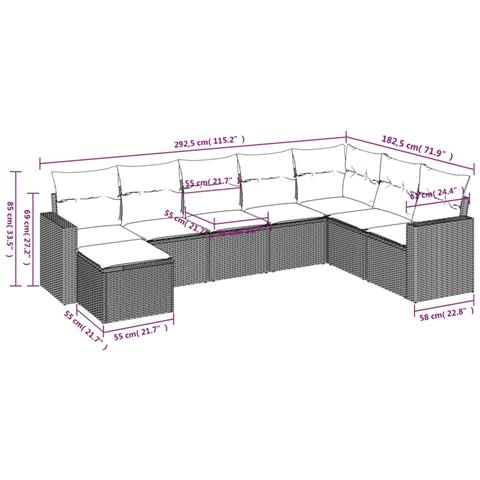 Set Divano da Giardino 8 pz con Cuscini Beige in Polyrattan - Foto 3