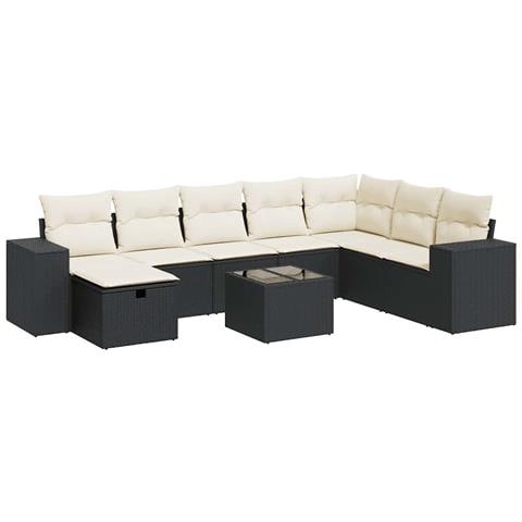 Set Divani da Giardino 9 pz con Cuscini Nero in Polyrattan - Foto 1