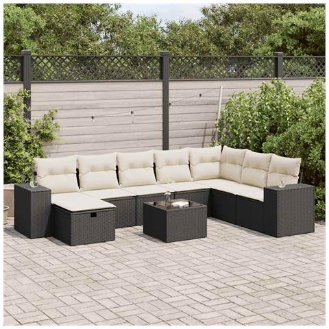 Set Divani da Giardino 9 pz con Cuscini Nero in Polyrattan - Foto 2