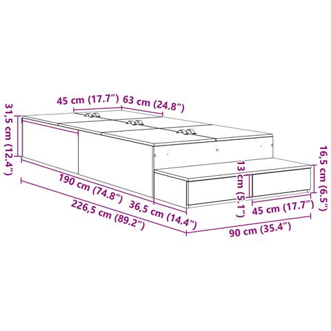 Struttura letto con contenitore Bianca 90x190 cm - Foto 6