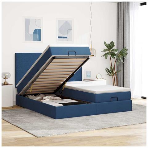 Struttura Letto Pouf con Materassi Blu 200x200 cm in Tessuto - Foto 2