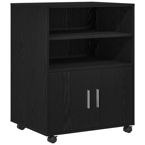 Armadietto Roulante Nero Rovere 60x48x81 cm Legno Ingegnerizzato - Foto 1