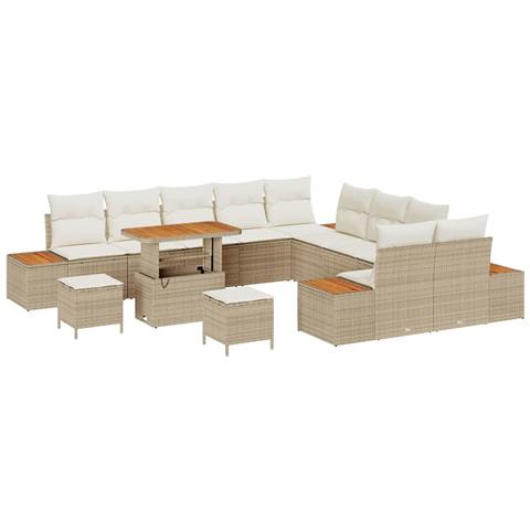 Set Divano da Giardino con cuscino 13 pcs Beige Poly Rattan - Foto 1