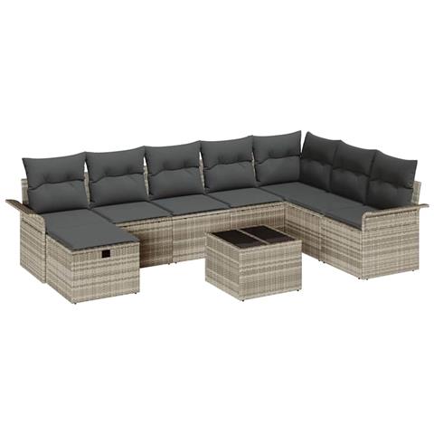Set Divano da Giardino 9 pcs Grigio chiaro Poly Rattan - Foto 1