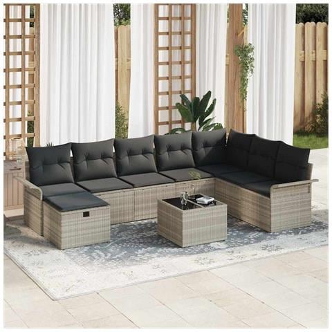 Set Divano da Giardino 9 pcs Grigio chiaro Poly Rattan - Foto 2