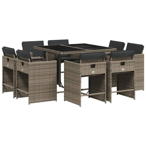 Set da Pranzo da Giardino 9 pz con Cuscini in Polyrattan Grigio - Foto 1