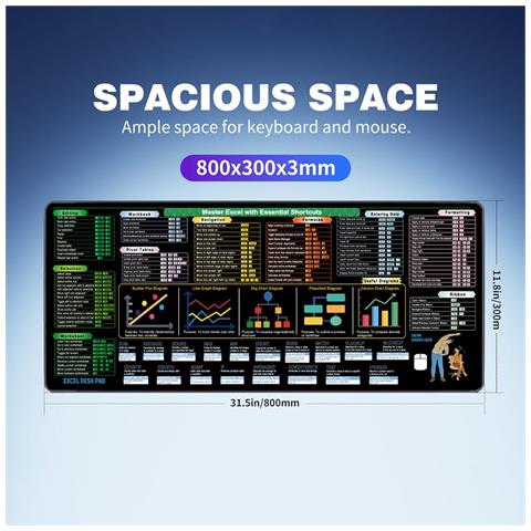 Tappetino Per Mouse Da Scrivania Excel Grande - 400x900mm In Gomma Naturale  3 Mm - Foto 5
