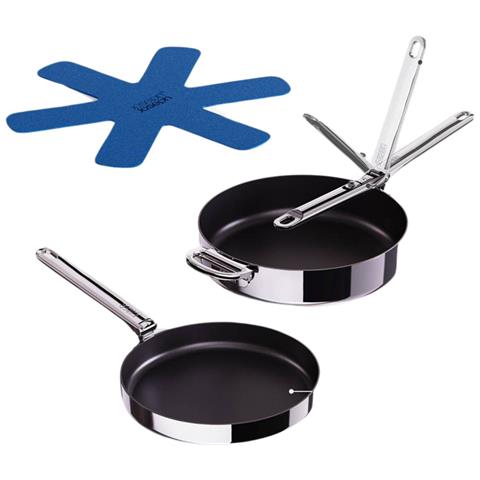 Set Di Padelle Space Steel Due Pezzi Acciaio Inox Antiaderente Uso Versatile Su Tutti I Piani Di Cottura Manici Pieghevoli Design Salvaspazio Rivestimento Ceramico Colore Acciaio - Foto 1