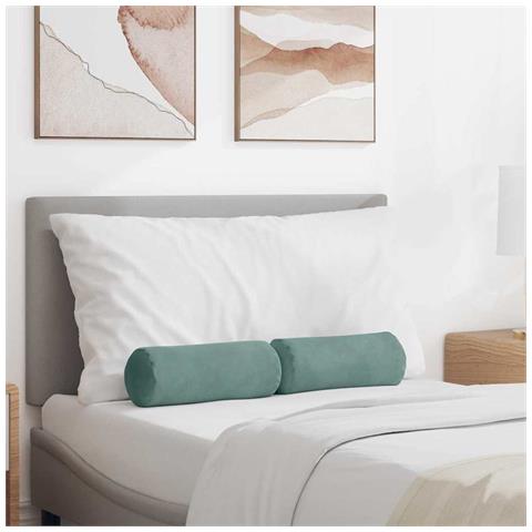 Cuscini a rullo 2 pcs Verde Mare Ø 15 x 40 cm Tessuto in Cords - Foto 2